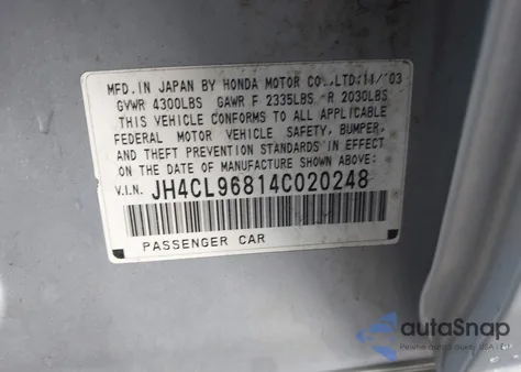 2004 Acura Tsx z USA, uszkodzony, nr VIN JH4CL96814C020248